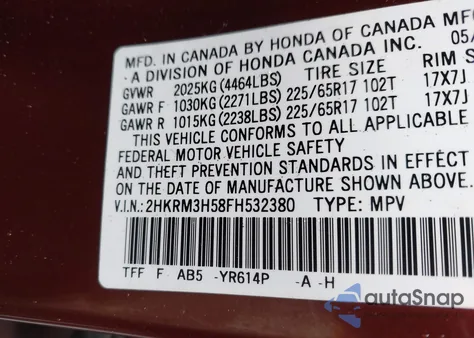 2015 Honda Cr-V Ex from USA, damaged, VIN 2HKRM3H58FH532380
